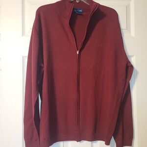 Paul Frederick‎ Merino Wool Zip Up Cardigan Sweater Men's Size Large Burgundy